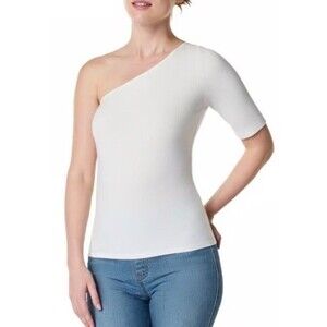 Spanx Ribbed One Shoulder Top White NWT Powder Womens XL